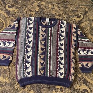 Vintage Disney Mickey Mouse Coogi Style Cable Knit Sweater Size XL